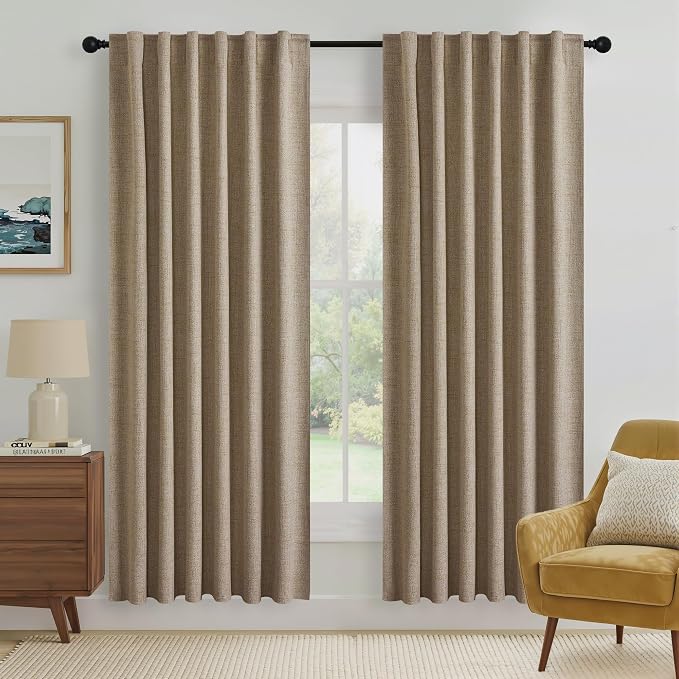 RYB HOME Burlap 100% Blackout Linen Curtains 72 inch Long, Thermal Insulated & by RYBHOME