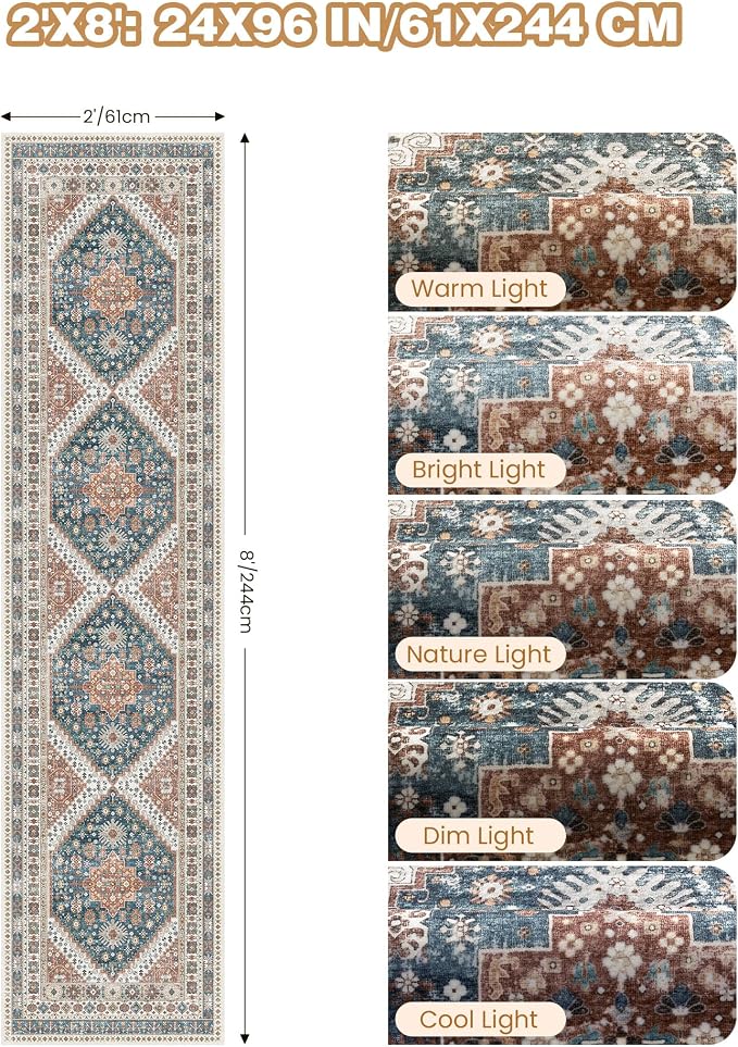 Runner Rug 2x8 Runners for Hallways Non Slip Washable, Vintage Hallway Runner - Image 2