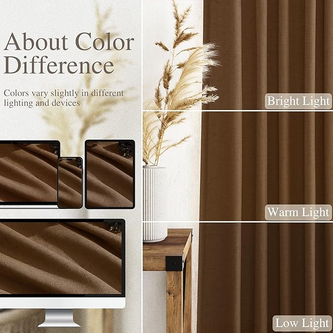Tobacco Brown Linen Curtains 120 Inch Extra Long - Image 3