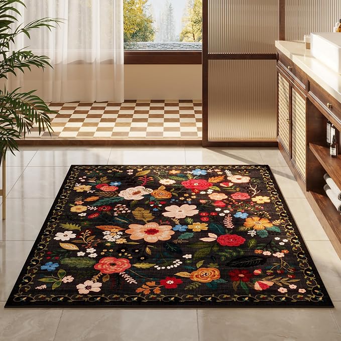 Rugcomf Bedroom Rug 3x5 Rug Washable Area Rug Non Slip Low Pile Boho Floral - Image 8