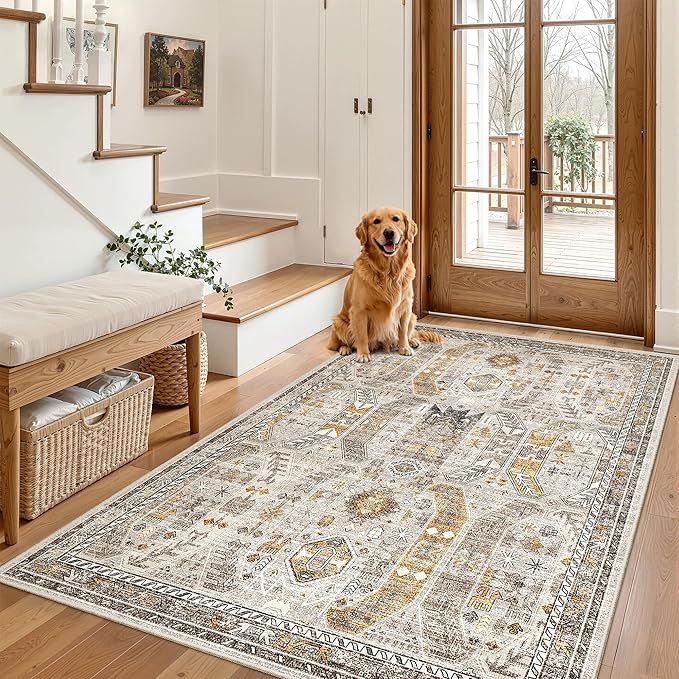 Madane Area Rug 3x5, Washable Entryway Rugs Printed Vintage Rugs by Madane