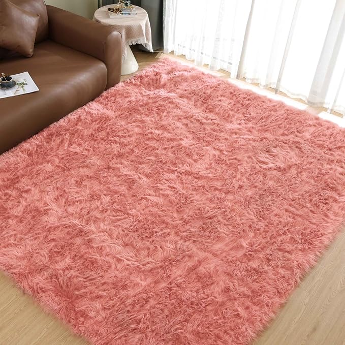 Goolela Pink Area Rug 8x10 Fluffy Fuzzy Furry Rug - Image 2