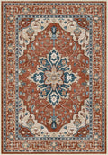 Area Rugs Round 8ft Washable Non-Slip, Floral Vintage Distress Print Pattern by RELEANY
