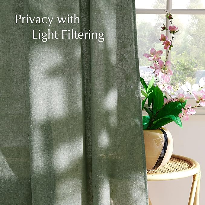 NICETOWN Linen Forest Green Curtains 96 inches Long, Grommet Privacy Assured - Image 3