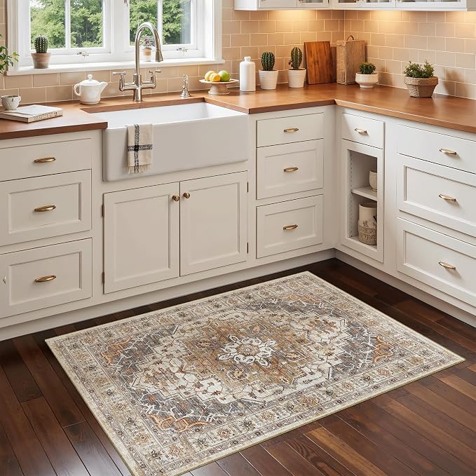 Madane Washable Area Rug 2x3, Small Entryway Rug Non-Slip Vintage Door Mat - Image 3