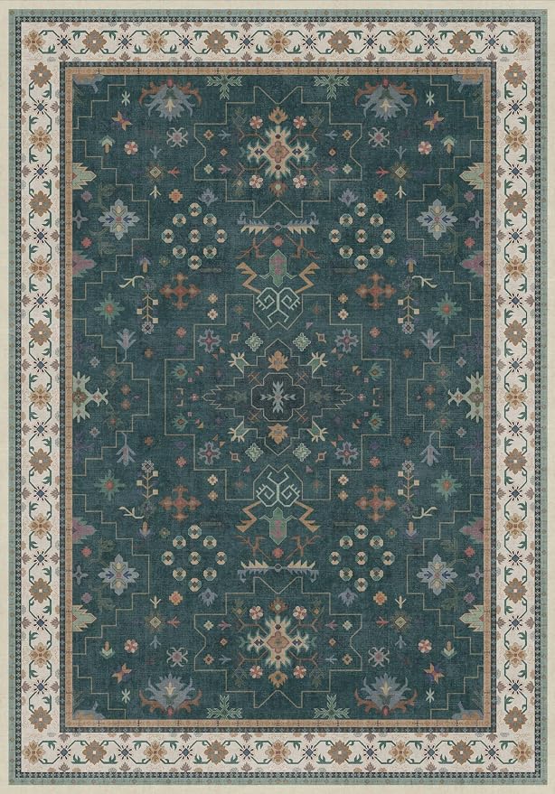 Hazo Haus Dark Green Vintage 7x10 Washable Rugs - Image 2