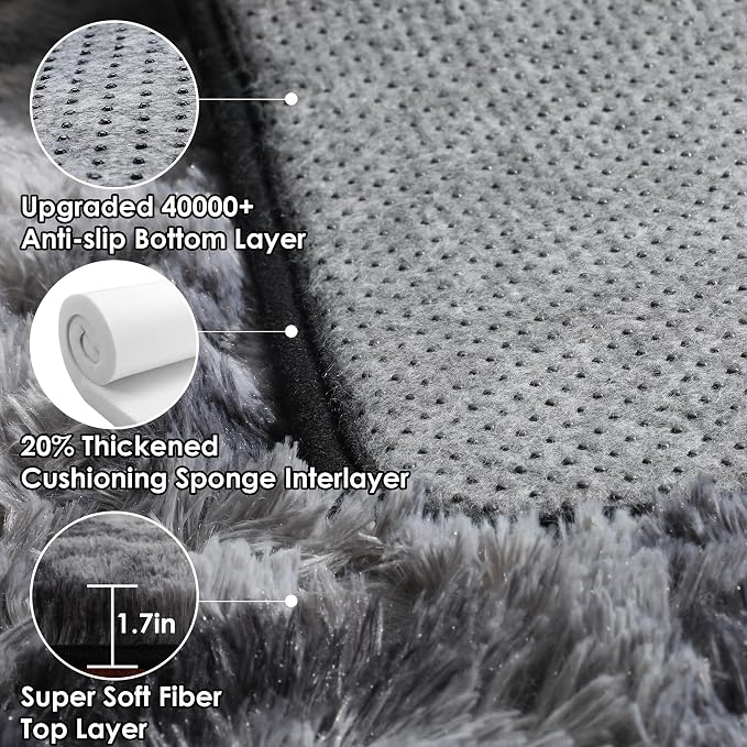 ONASAR 8x10 Area Rugs for Living Room, Tie-Dyed Dark Grey Fluffy Shag Large - Image 4