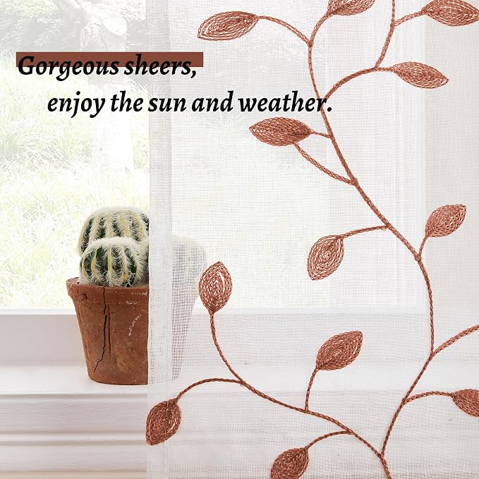MRTREES Sheer Christmas Curtain Valance, Autumn Leaves Embroidered Valances - Image 4