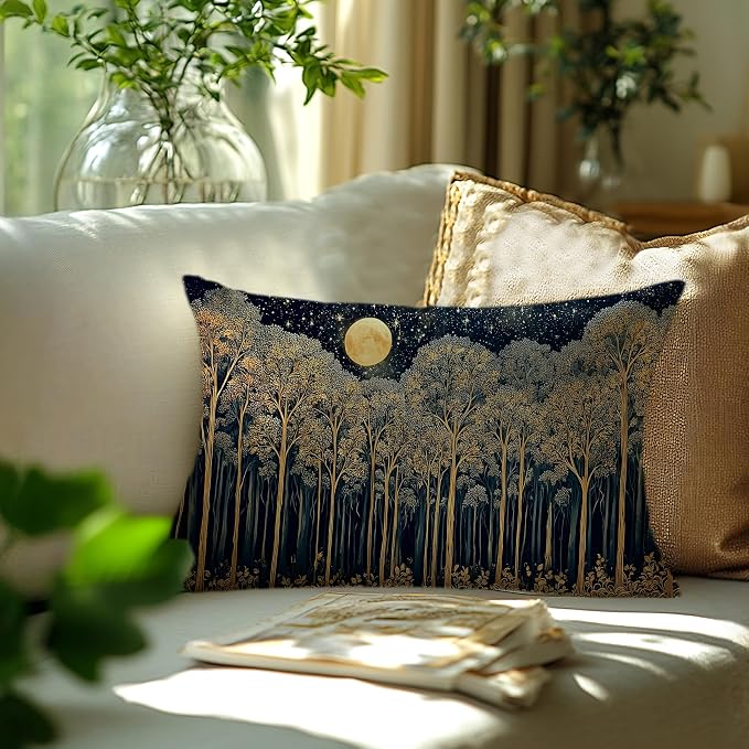 Rustic Dark William Morris Night Forest Moon Decor Pillow Covers 12x20 - Image 3