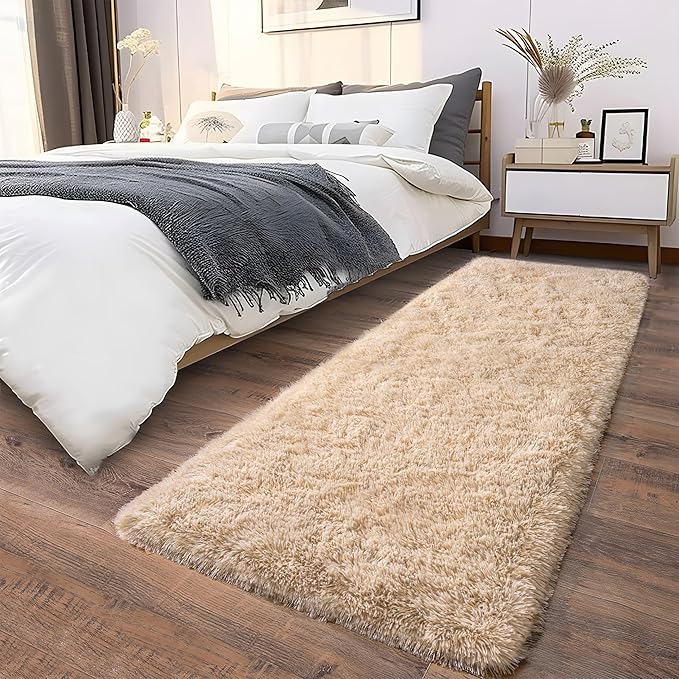 Soft Runner Rugs for Bedroom Hallways, 2x6 Beige Fluffy Shag Throw Area Rug Non - Image 8