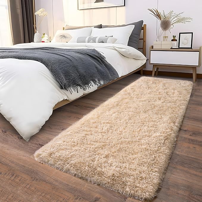 Soft Runner Rugs for Bedroom Hallways, 2 Packs 2x6 Beige Fluffy Shag Throw Area by Ailyei