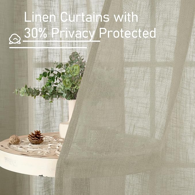 Sheer Linen Kitchen Curtains Over Sink 40 Inch Length, Oatmeal Bronze Grommet - Image 6
