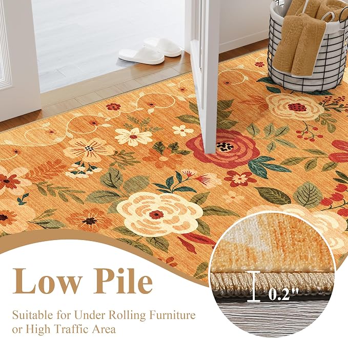 DUKINO 2x4 Entryway Rug, Floral Washable Kitchen Rugs Non Slip, Soft Indoor - Image 8