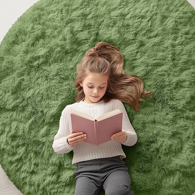 OLANLY Green Round Rugs for Bedroom by OLANLY