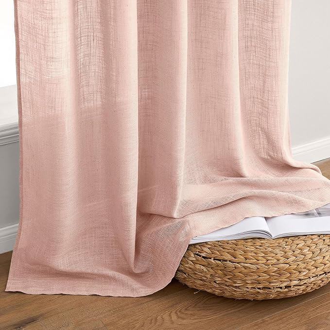 MIULEE Blush Pink Linen Curtains 84 Inch Length 2 Panels - Image 7