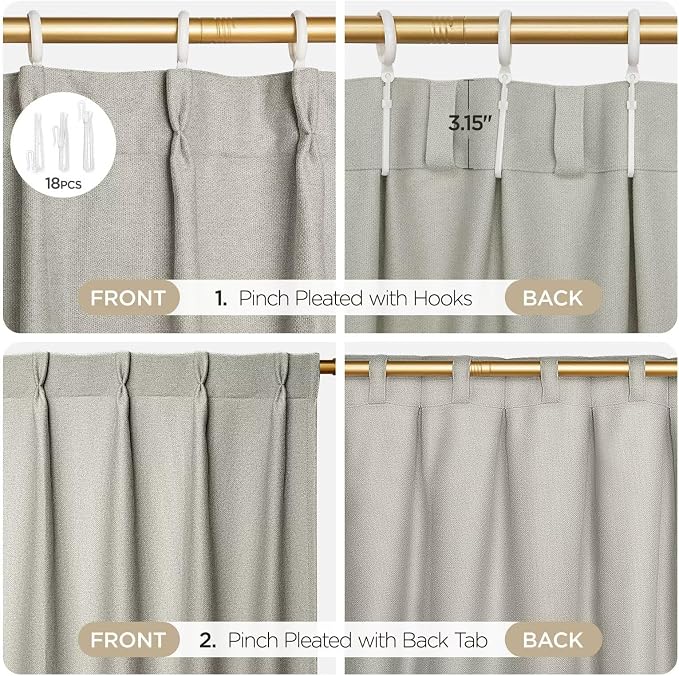 Joydeco Greyish White Pinch Pleated Thick Linen Curtains 84 Inch Long 2 Panel - Image 5