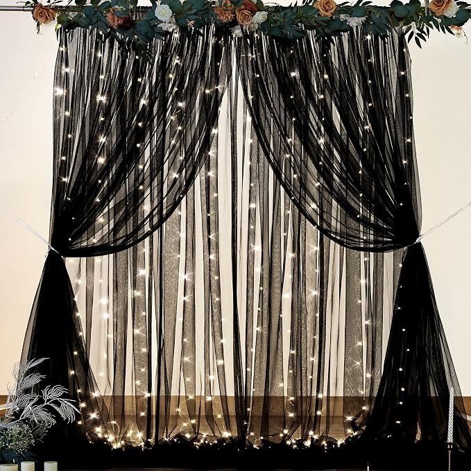 Black Tulle Backdrop Curtain for Parties 10ft x 8ft Black Sheer Photo Backdrop - Image 5
