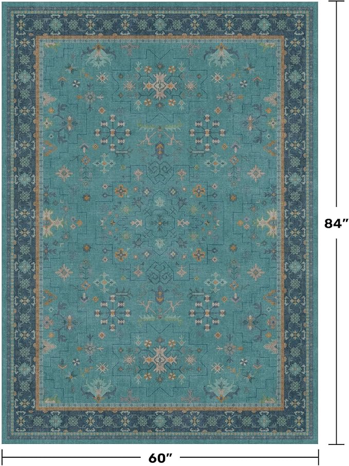 5x7 Teal Rug for Living Room, Boho Turquoise Rugs for Bedroom, Modern Eclectic - Image 2