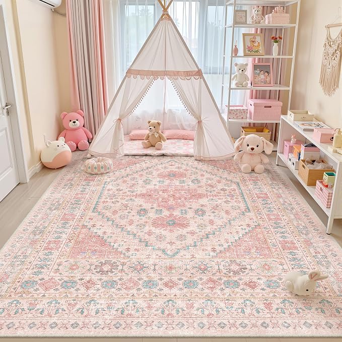 zesthome 8x12 Area Rugs for Girls Bedroom, Low Pile Machine Washable Rugs by Zesthome