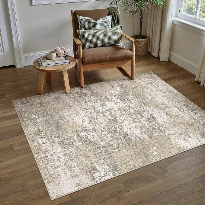 PureCozy Beige Area Rug 3x5 Machine Washable Modern Abstract Office Carpet - Image 3