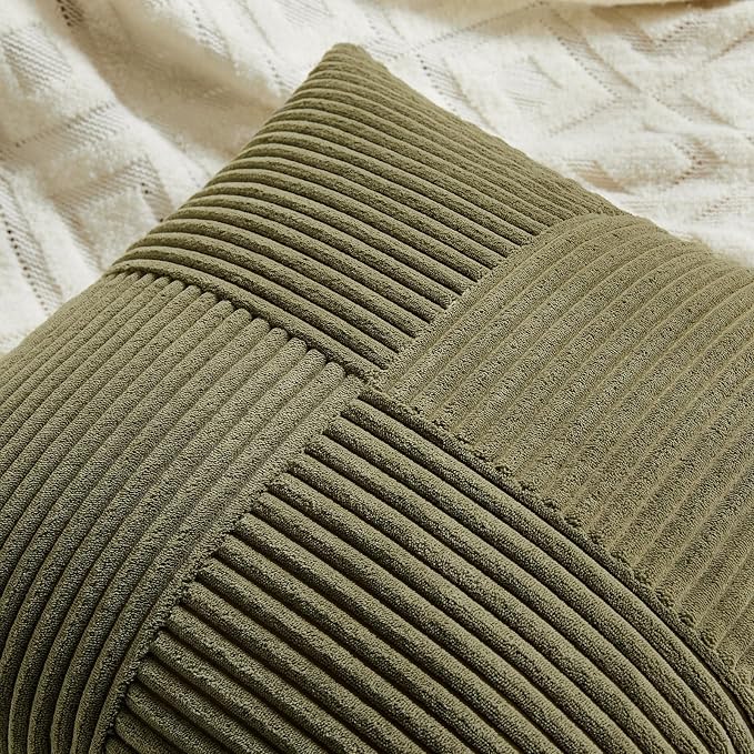 Fancy Homi 2 Packs Olive Green Samll Decorative Throw Pillow Covers 14x14 Inch - Image 3
