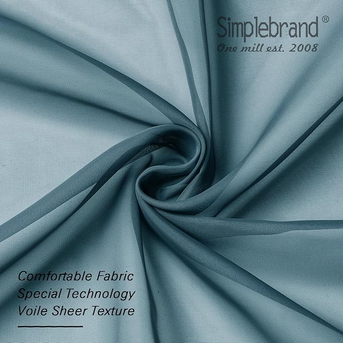 Simplebrand Dusty Blue Sheer Curtains 96 Inches Long, Light Filtering Rod - Image 6