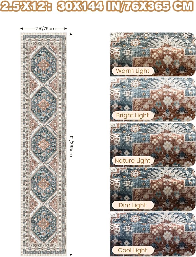 Carpet Runners for Hallway 12ft, Non-Slip Long Bathroom Rugs Runner for Kitchen - Image 2