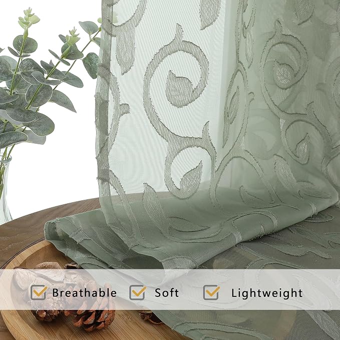 OWENIE Furman Extra Long Sheer Sage Green Curtains 96 inches Long - Image 6