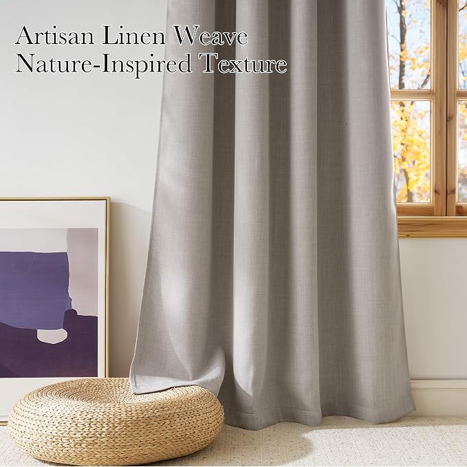 NICETOWN Short Faux Linen Angora Blackout Curtains 63 inches Long - Image 3