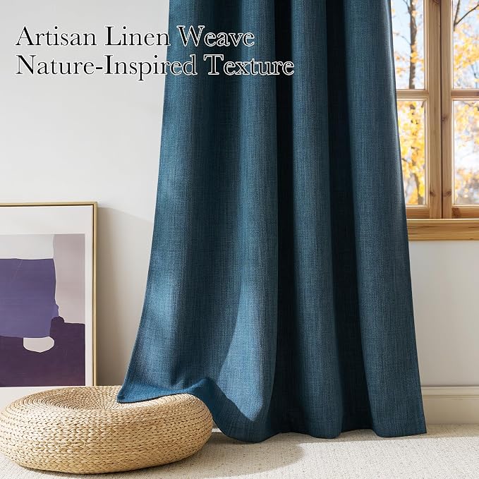 NICETOWN Short Faux Linen Stone Blue Blackout Curtains 63 inches Long - Image 3