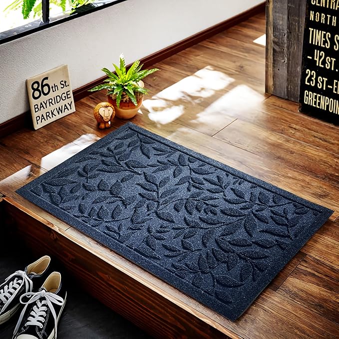 Blue Leaves Outdoor Indoor Entrance Doormats, Absorbent Durable Heavy Duty - Image 4