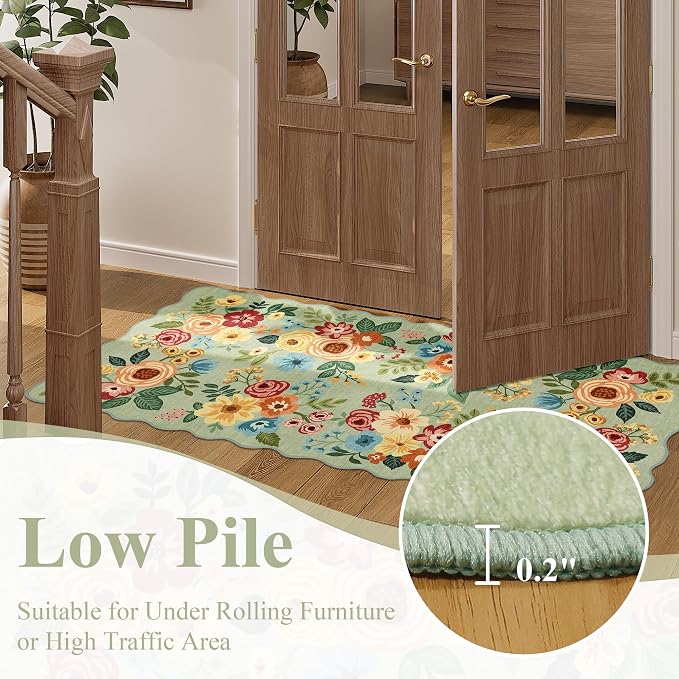 DUKINO 2x8 Washable Runner Rug, Floral Non Slip Kitchen Runner Rug, Soft Throw - Image 8
