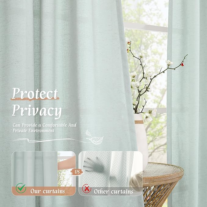 LAMIT 48 Inch Short Window Linen Curtains, Soft Faux Linen Light Filtering - Image 5