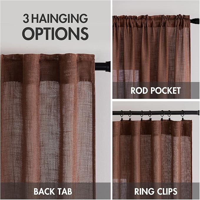 MIULEE Chocolate Brown Linen Curtains 63 Inch Length 2 Panels - Image 3