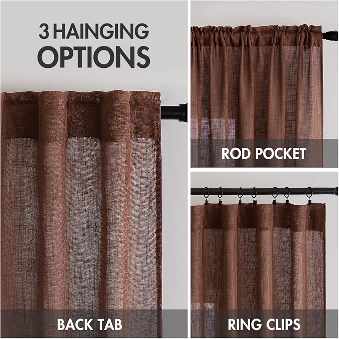 MIULEE Chocolate Brown Linen Curtains 72 Inch Length - Image 3