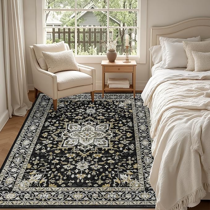 5x7 Area Rugs Living Room Rug: Washable Vintage Boho Medallion Rug No Slip - Image 4