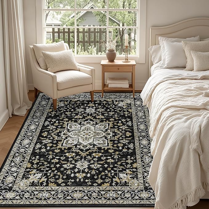 6x9 Area Rugs Living Room Rug: Washable Vintage Boho Medallion Rug No Slip - Image 4