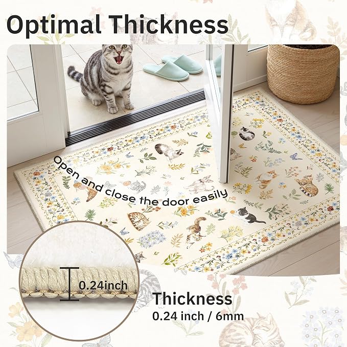 2x3 Cat Rugs for Entryway, Machine Washable Door Mat Animal Floral Small Area - Image 6