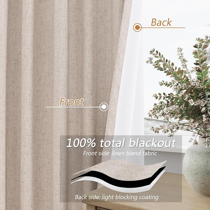 Guken Oatmeal 100% Blackout Curtains 108 Inch Length 2 Panels Set - Image 4