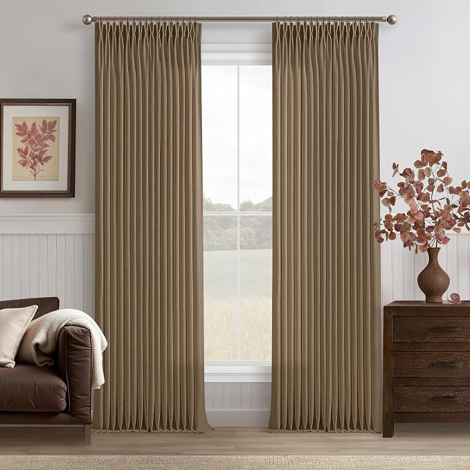 Dark Brown Pinch Pleat Linen Semi Sheer Curtains by Twodrapes