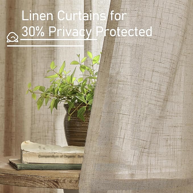 LAMIT Taupe Linen Curtains for Bedroom, 72 Inch Length Light Filtering Semi - Image 5