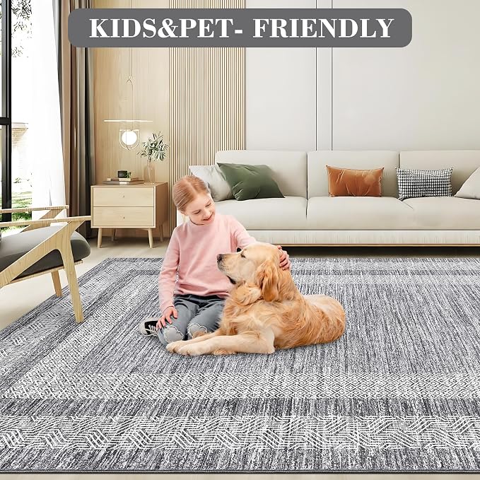 GarveeHome 8x10 Large Washable Area Rug Modern Bordered Rug Distressed - Image 5