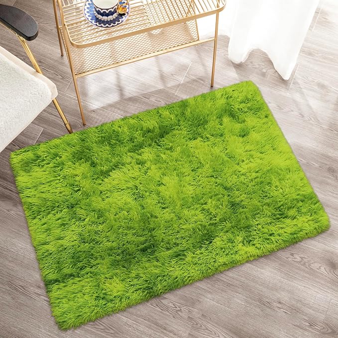 Small Tie-Dyed Area Rug for Bedroom 2x3 Mini Green Fluffy Rug Mat Bedside Throw - Image 4