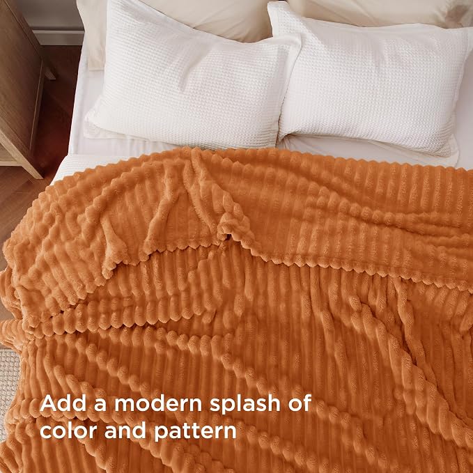 Bedsure GentleSoft Orange Full Blanket - Image 3
