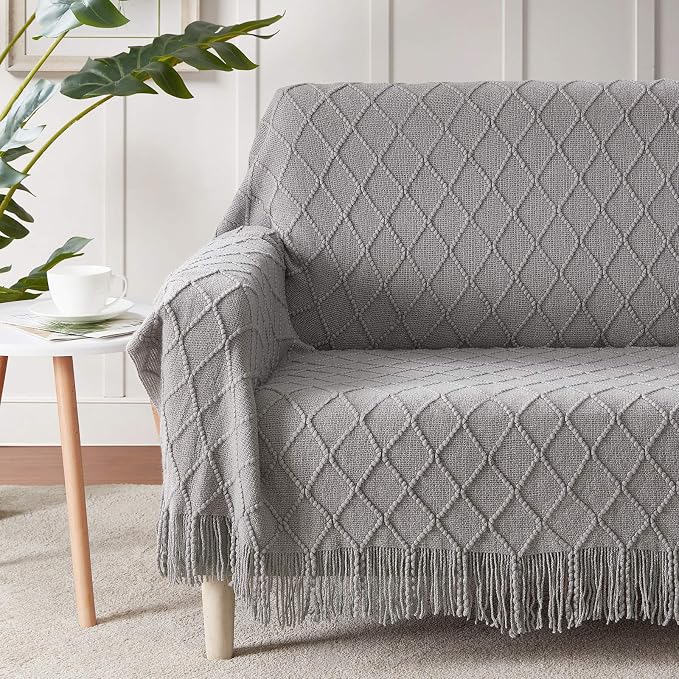 BOURINA Light Grey Throw Blanket 50x60 Inches Throw Textured Solid Soft Sofa - Image 2