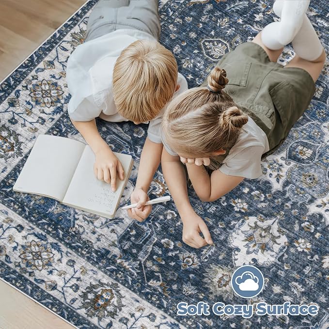 Area Rug 6x9 Washable Rug, Vintage Boho Medallion Rugs Non-Slip Soft Low Pile - Image 4
