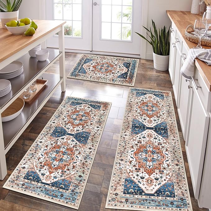HEBE Boho Kitchen Rug Sets 3 Piece by HEBE