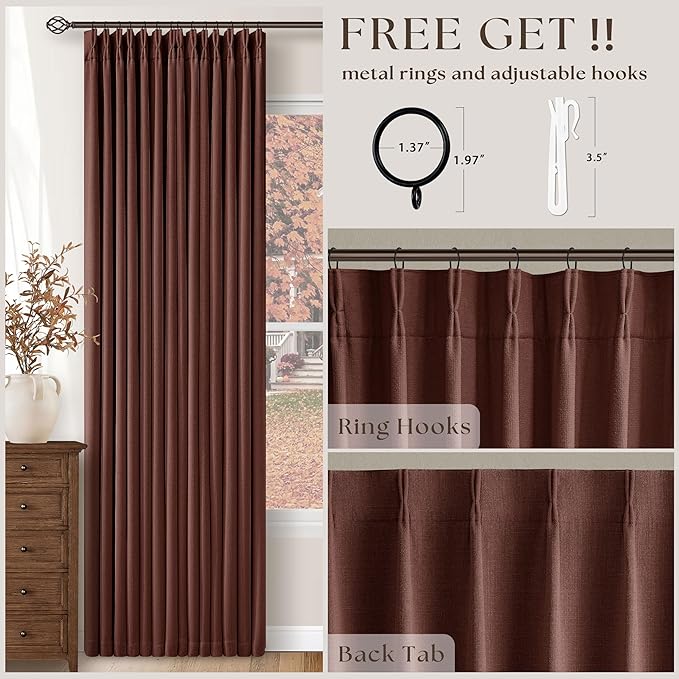 Brown Red Pinch Pleated Blackout Curtains 102 Inches Long - Image 5
