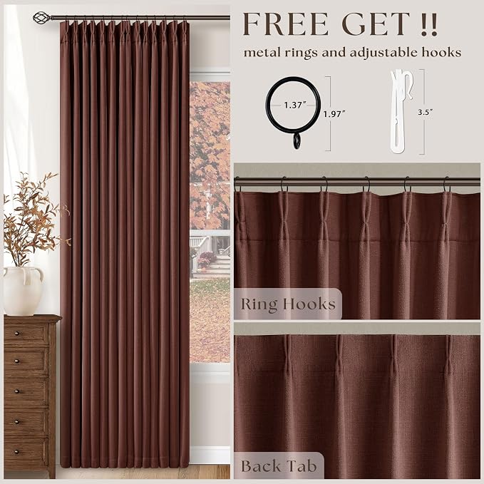 Red Brown 80 Inch Pinch Pleated Black Out Curtains 2 Panel Set | Pinch Pleat - Image 5