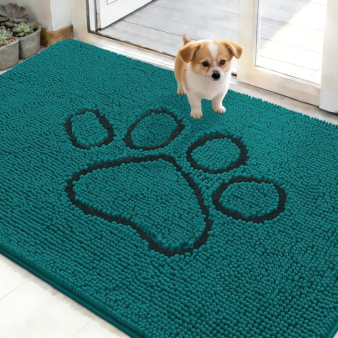 OLANLY Dog Door Mat for Muddy Paws 48x30, Paw Print Design, Absorbs Moisture by OLANLY